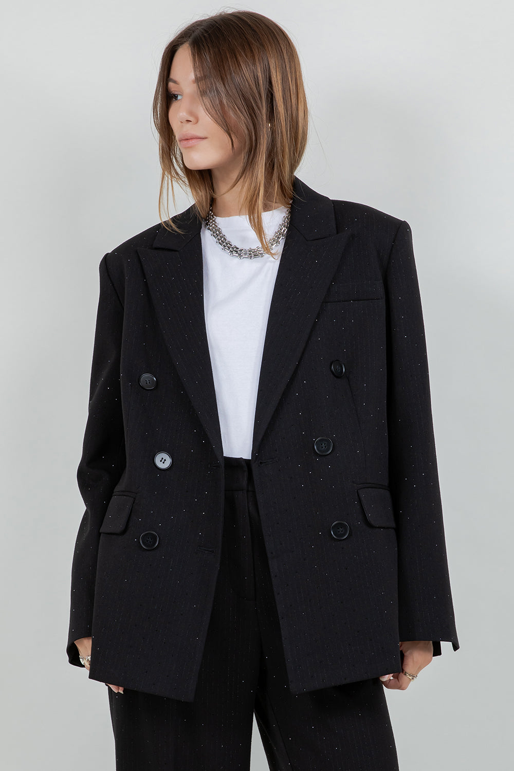 RHINESTONE EMBOSSED PINSTRIPE JACKET BLAZER - Whiteroom+Cactus