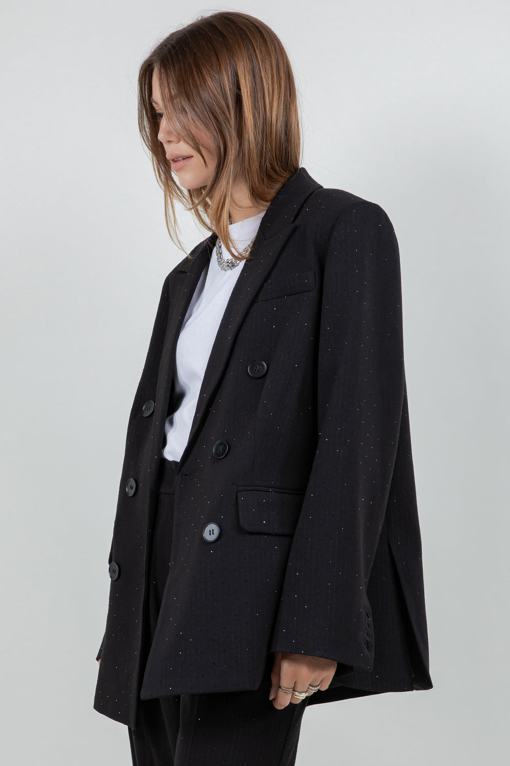 RHINESTONE EMBOSSED PINSTRIPE JACKET BLAZER - Whiteroom+Cactus