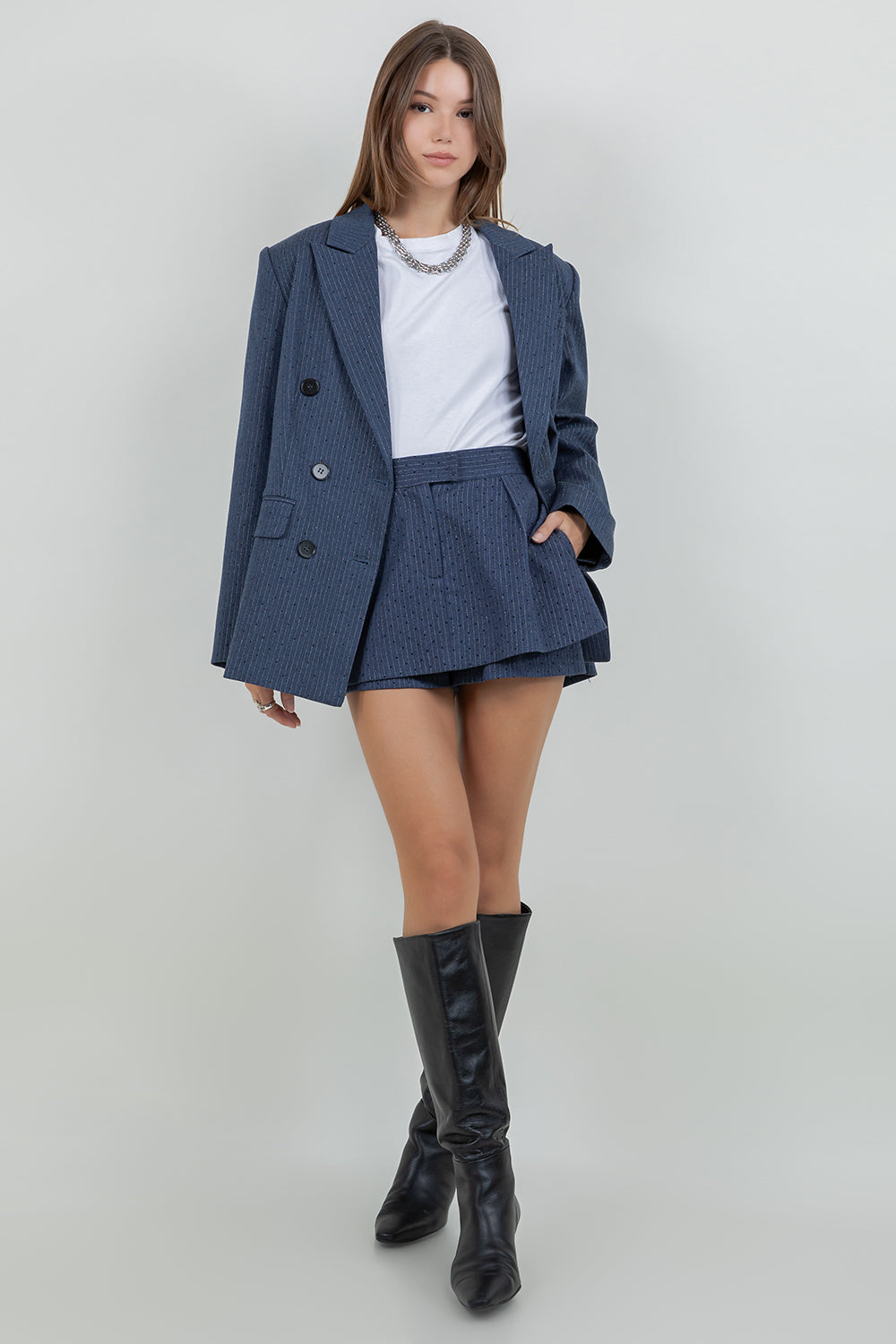 RHINESTONE EMBOSSED PINSTRIPE SKORT - Whiteroom+Cactus