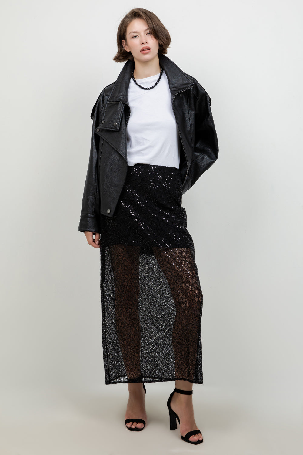 FAUX PU OVERSIZED LEATHER BOMBER JACKET