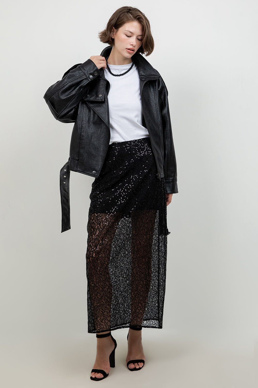 FAUX PU OVERSIZED LEATHER BOMBER JACKET