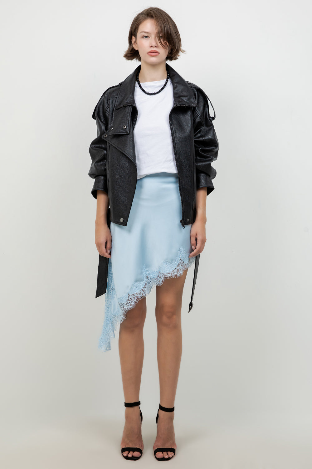 FAUX PU OVERSIZED LEATHER BOMBER JACKET