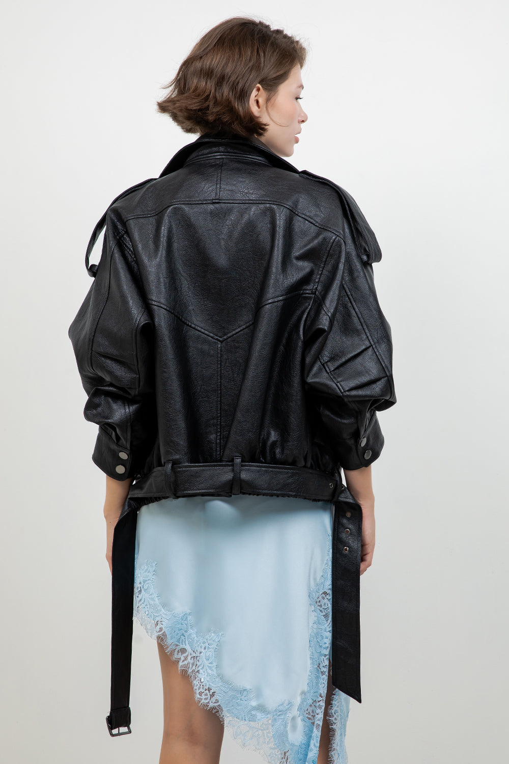 FAUX PU OVERSIZED LEATHER BOMBER JACKET
