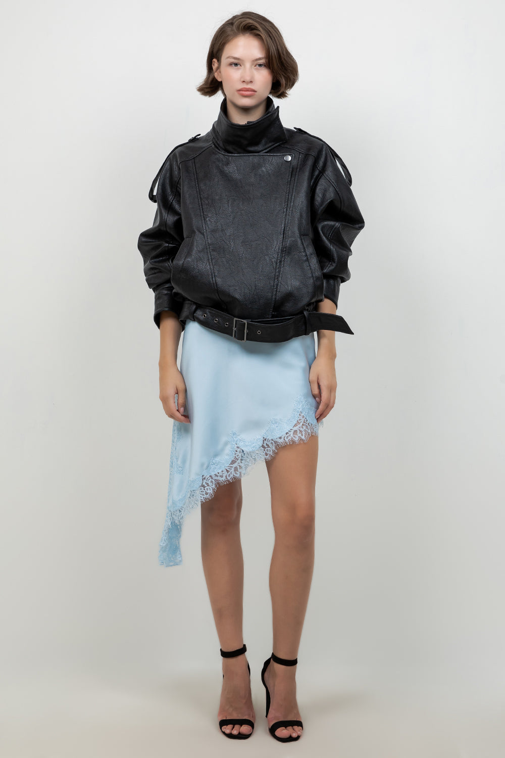 FAUX PU OVERSIZED LEATHER BOMBER JACKET