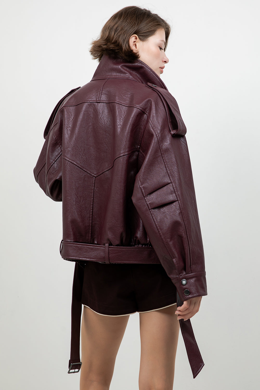 FAUX PU OVERSIZED LEATHER BOMBER JACKET