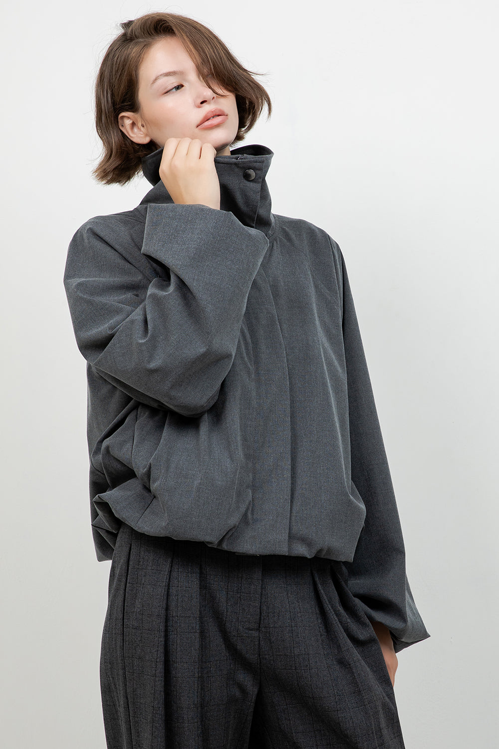 SOFT WOVEN FUNNEL NECK BOMBER JACKET