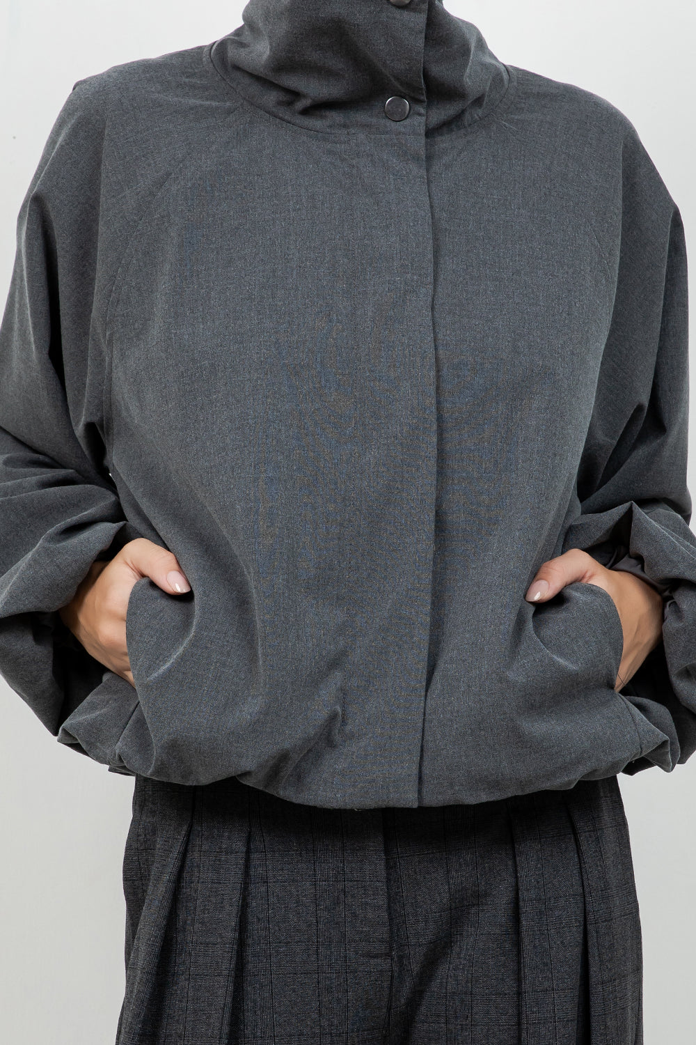SOFT WOVEN FUNNEL NECK BOMBER JACKET