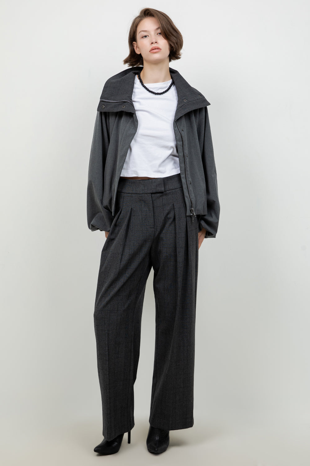 SOFT WOVEN FUNNEL NECK BOMBER JACKET