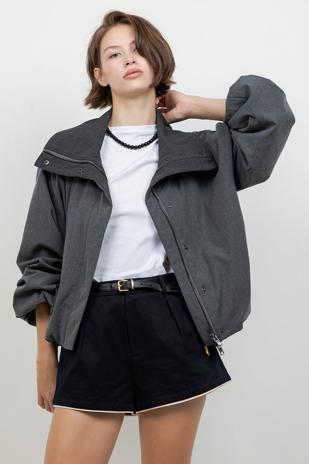 SOFT WOVEN FUNNEL NECK BOMBER JACKET