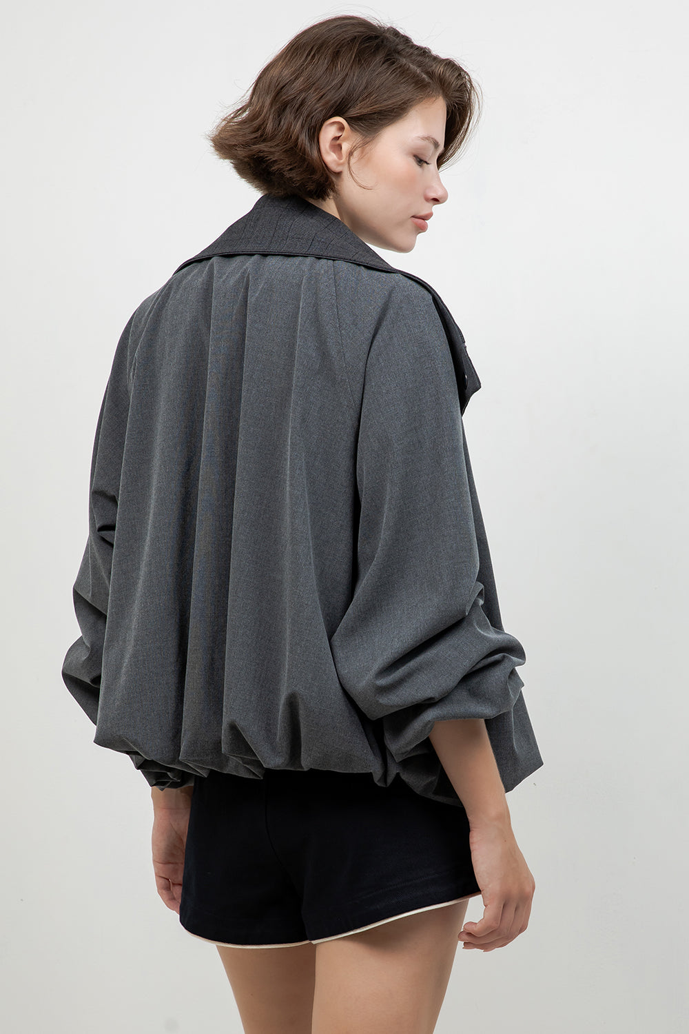 SOFT WOVEN FUNNEL NECK BOMBER JACKET