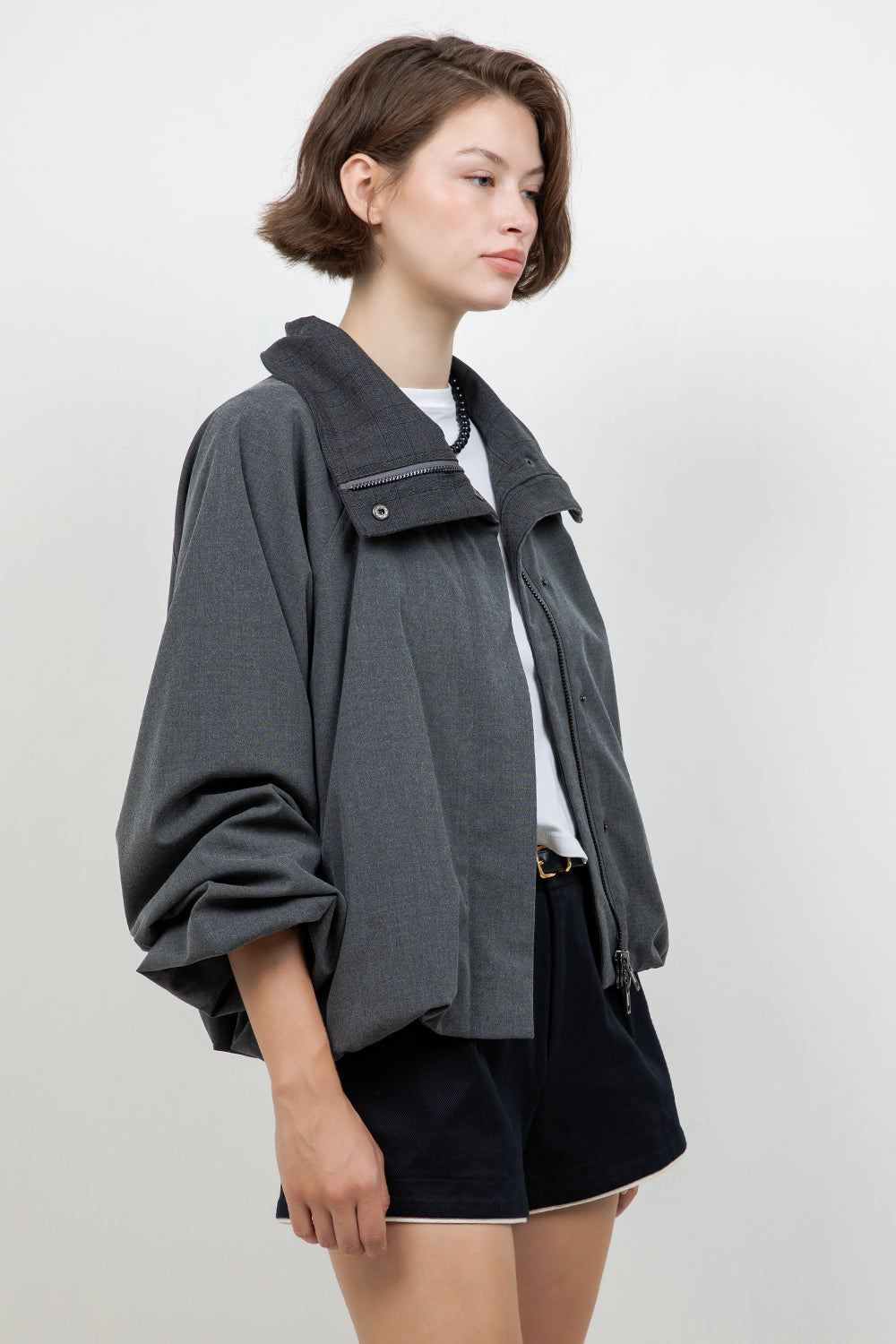 SOFT WOVEN FUNNEL NECK BOMBER JACKET