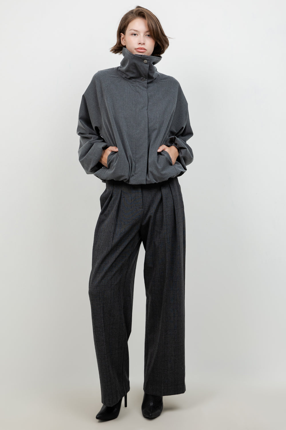 SOFT WOVEN FUNNEL NECK BOMBER JACKET
