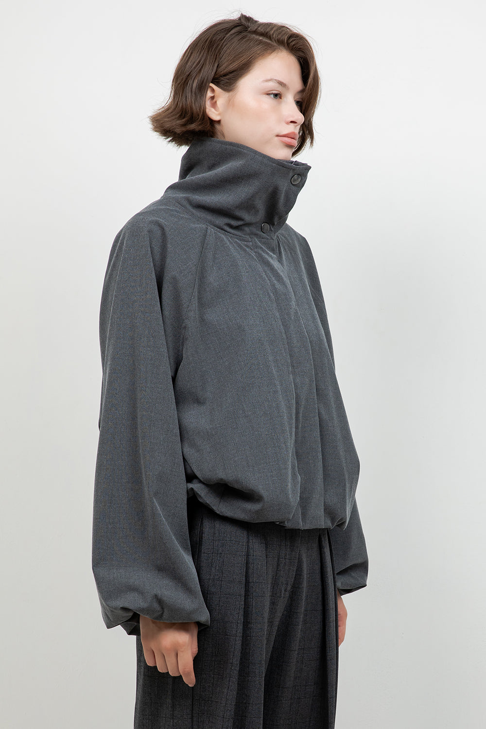 SOFT WOVEN FUNNEL NECK BOMBER JACKET