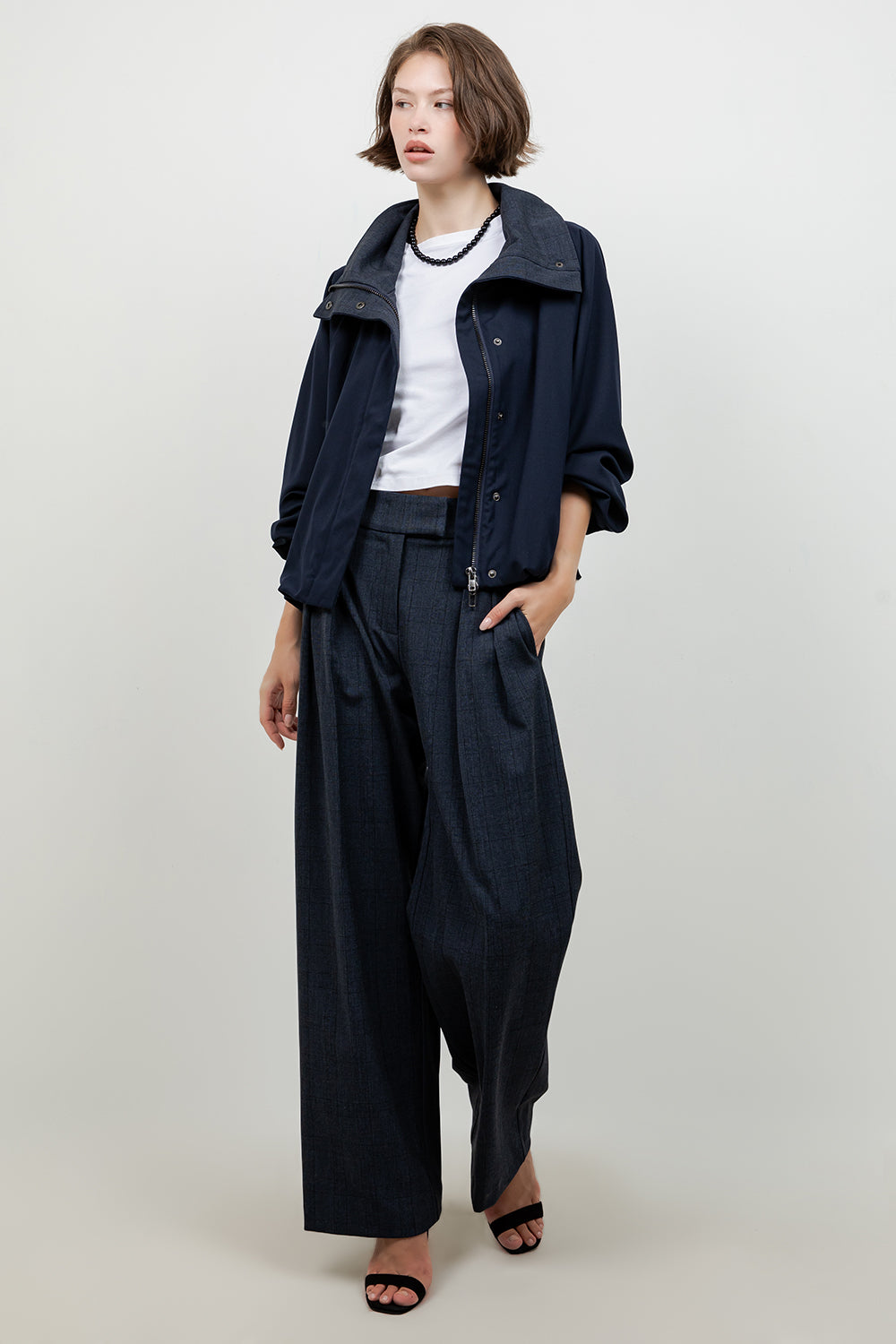 SOFT WOVEN FUNNEL NECK BOMBER JACKET