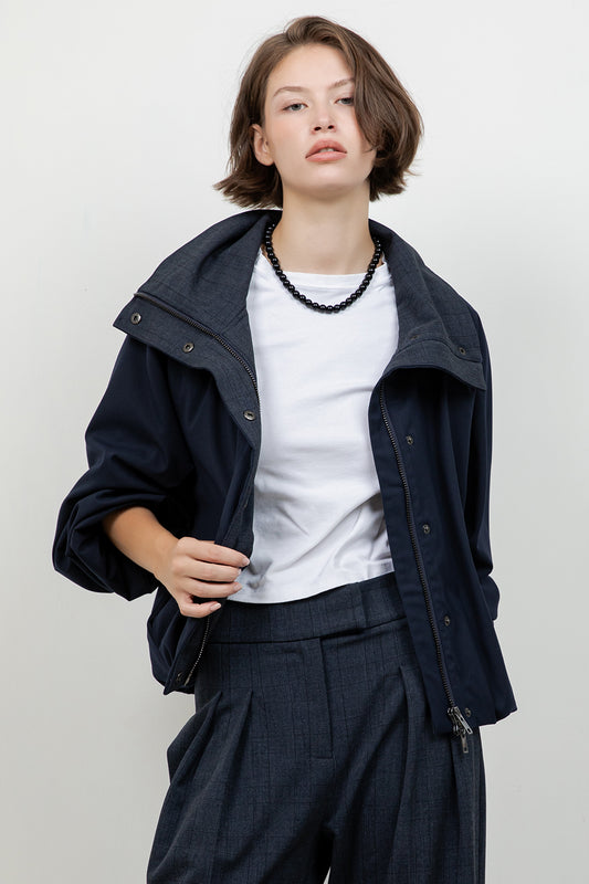SOFT WOVEN FUNNEL NECK BOMBER JACKET