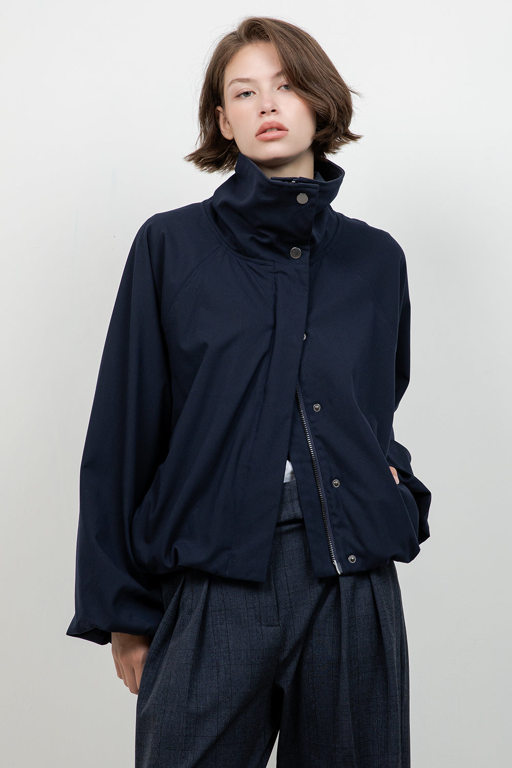 SOFT WOVEN FUNNEL NECK BOMBER JACKET