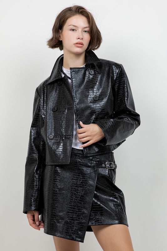 FAUX CROC PU BUTTON DOWN JACKET