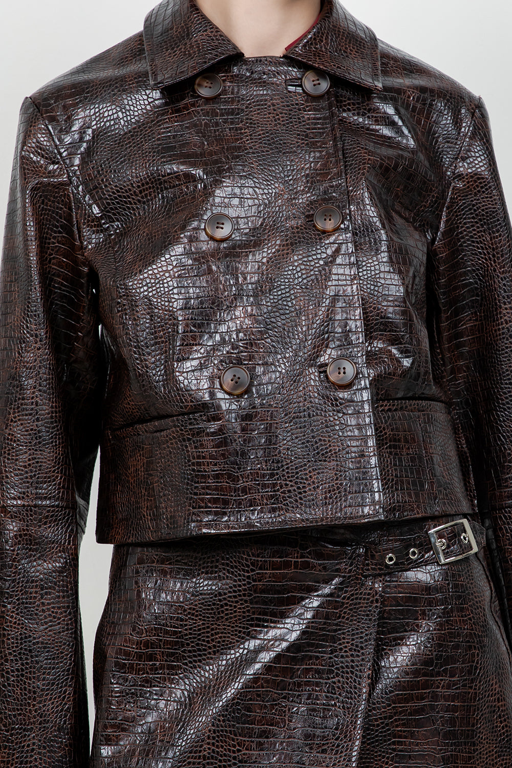 FAUX CROC PU BUTTON DOWN JACKET