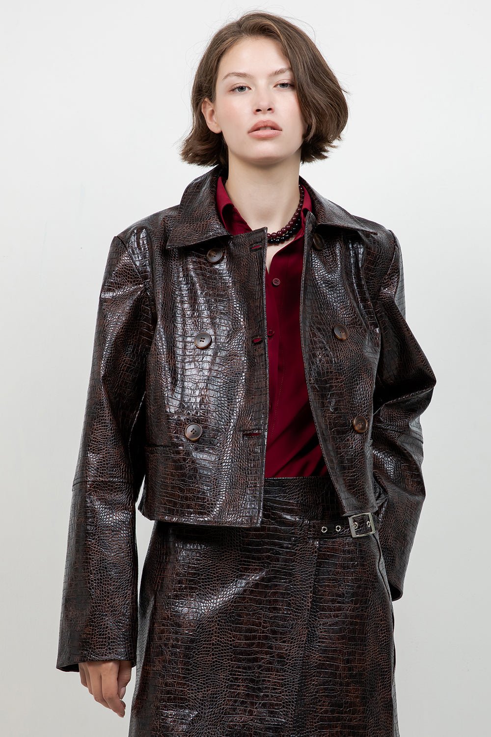 FAUX CROC PU BUTTON DOWN JACKET