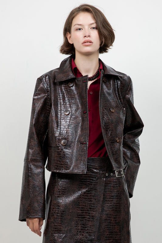 FAUX CROC PU BUTTON DOWN JACKET