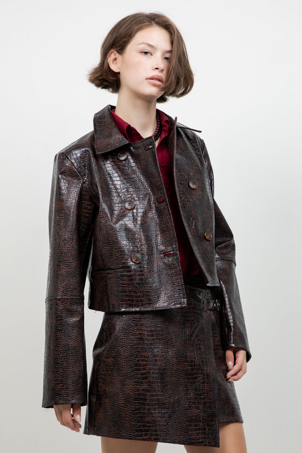 FAUX CROC PU BUTTON DOWN JACKET