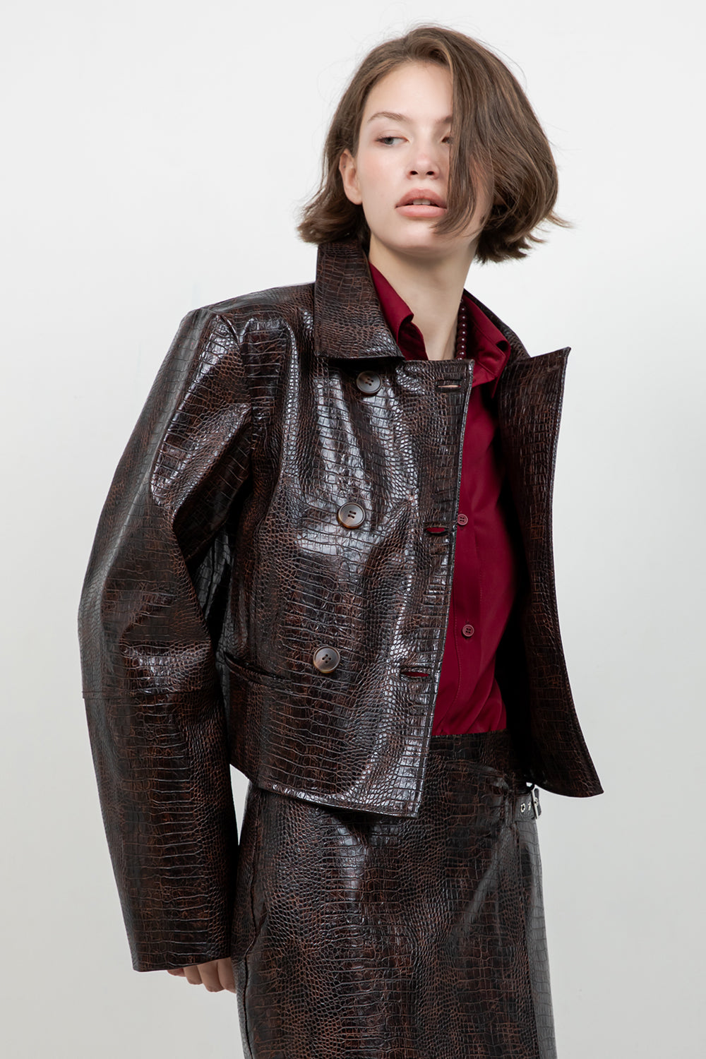 FAUX CROC PU BUTTON DOWN JACKET