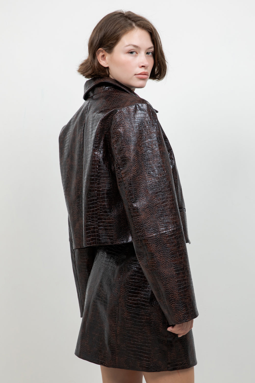FAUX CROC PU BUTTON DOWN JACKET