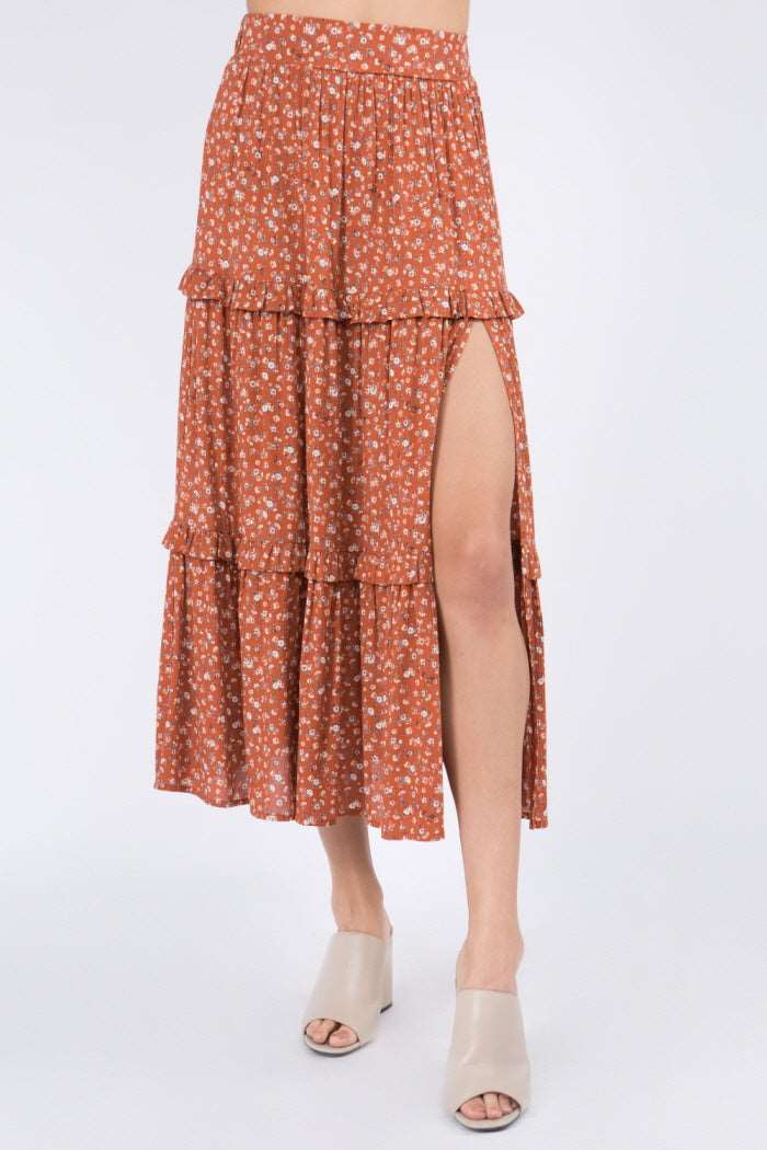 Ditsy Floral Ruffle Layered Maxi Skirt