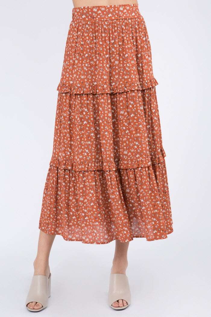 Ditsy Floral Ruffle Layered Maxi Skirt