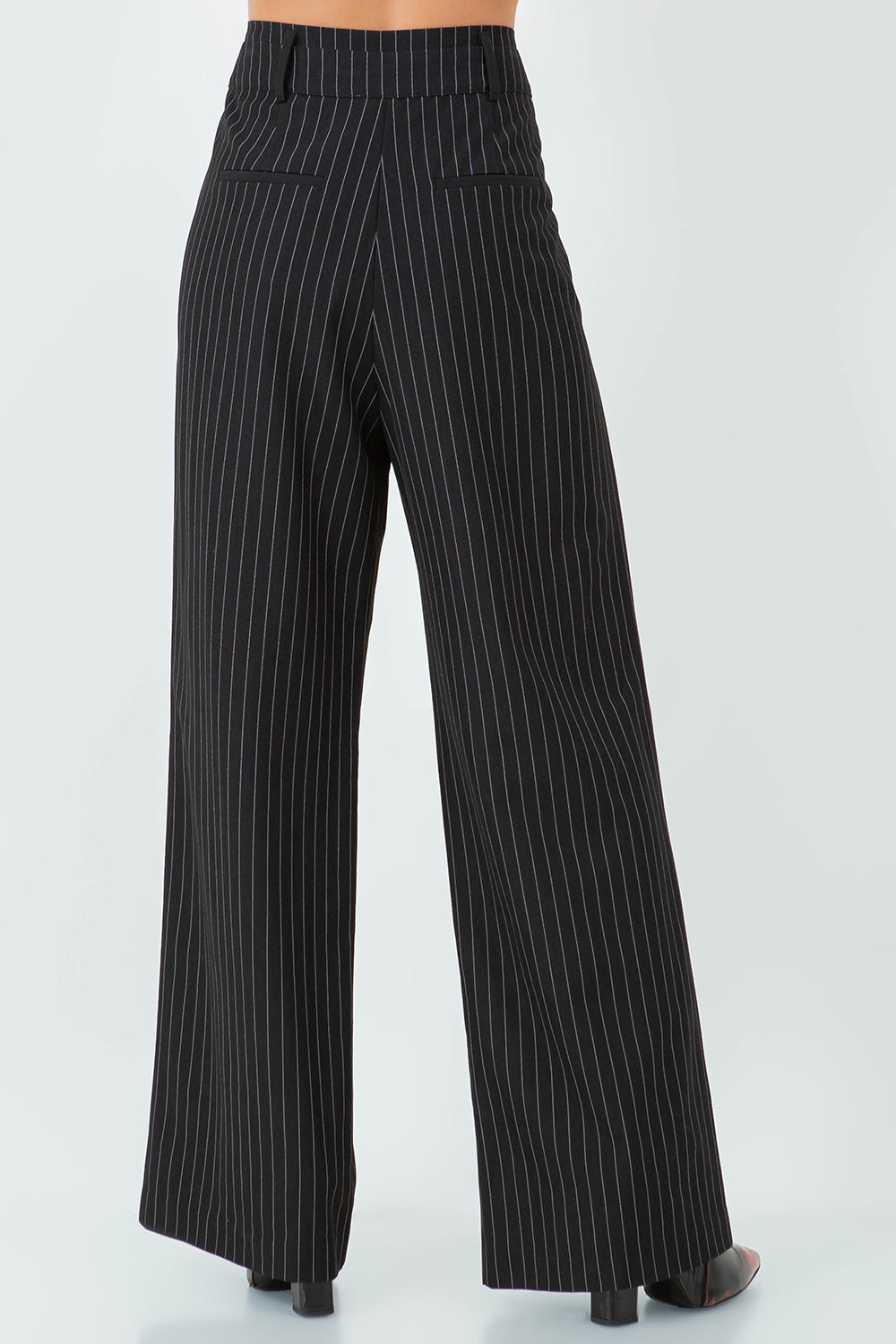 PINSTRIPE STRAIGHT LEG PANTS - BLACK