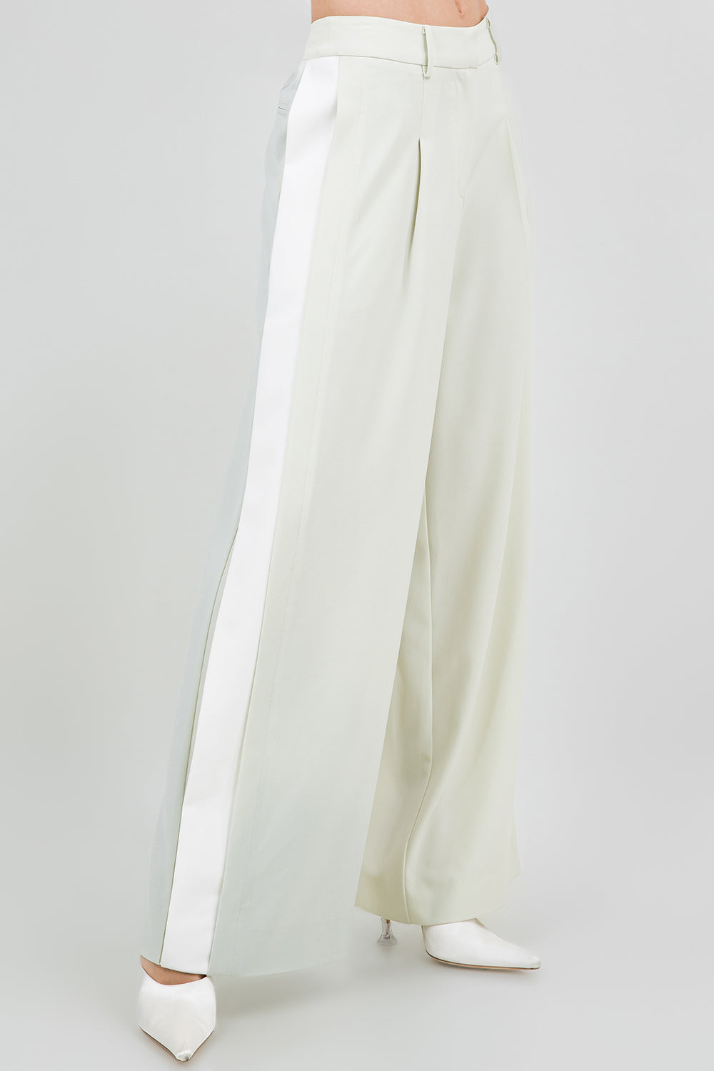 CONTRAST SIDE PANEL WIDE LEG SOFT WOVEN TROUSERS - LIME