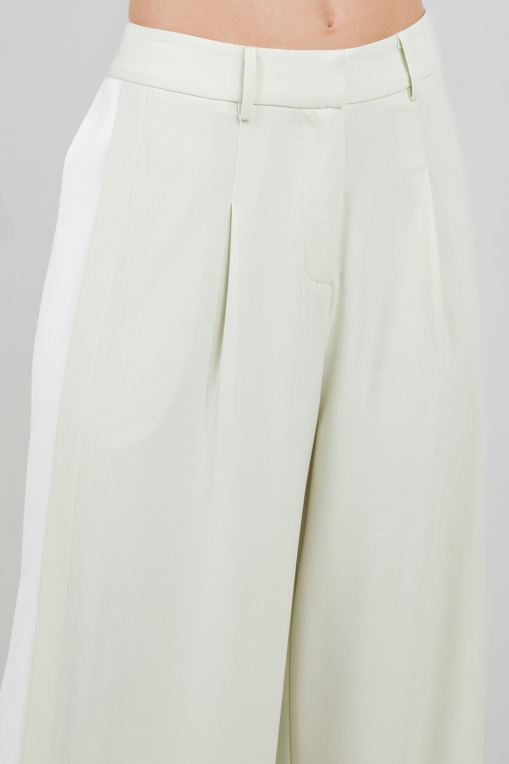 CONTRAST SIDE PANEL WIDE LEG SOFT WOVEN TROUSERS - LIME