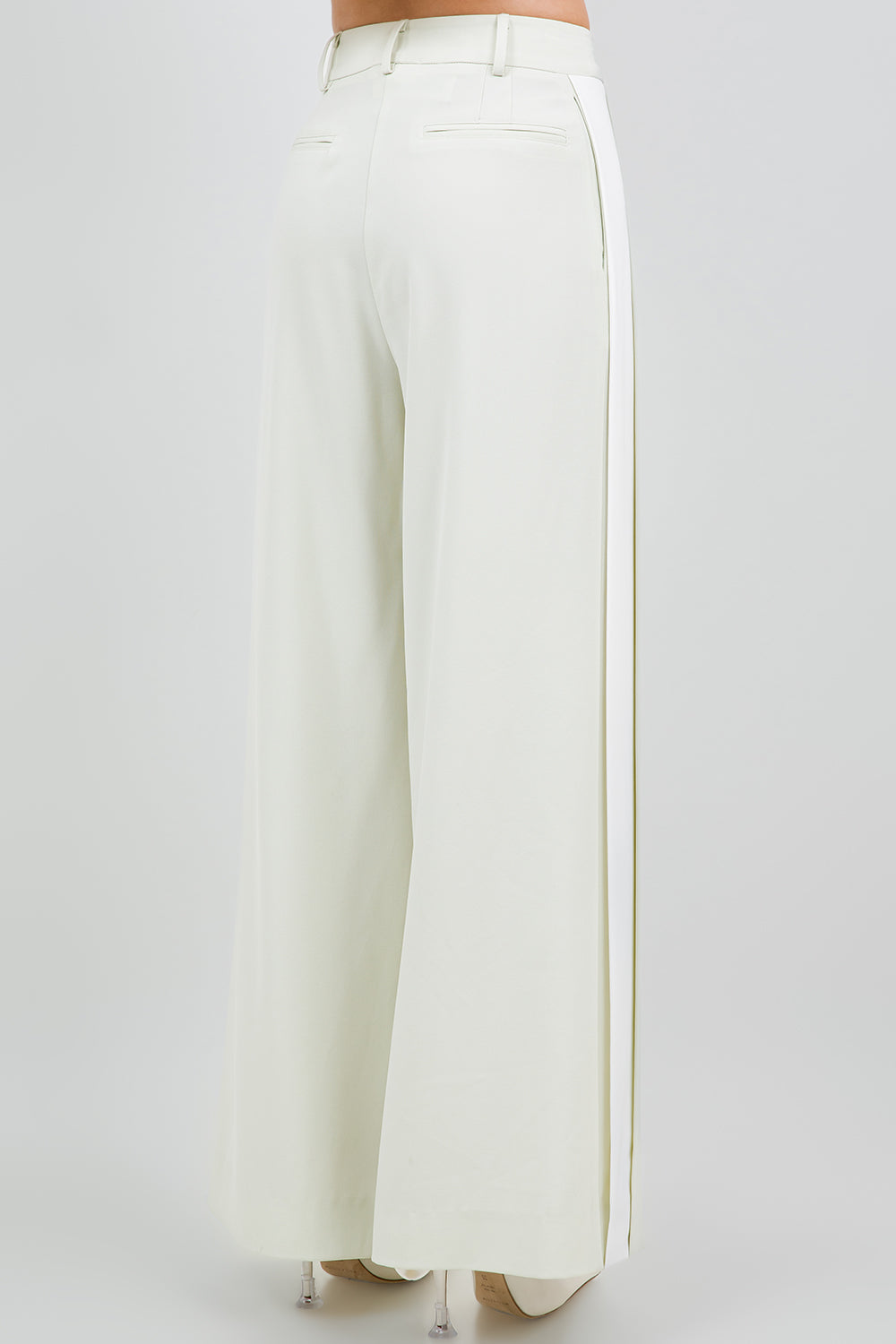 CONTRAST SIDE PANEL WIDE LEG SOFT WOVEN TROUSERS - LIME