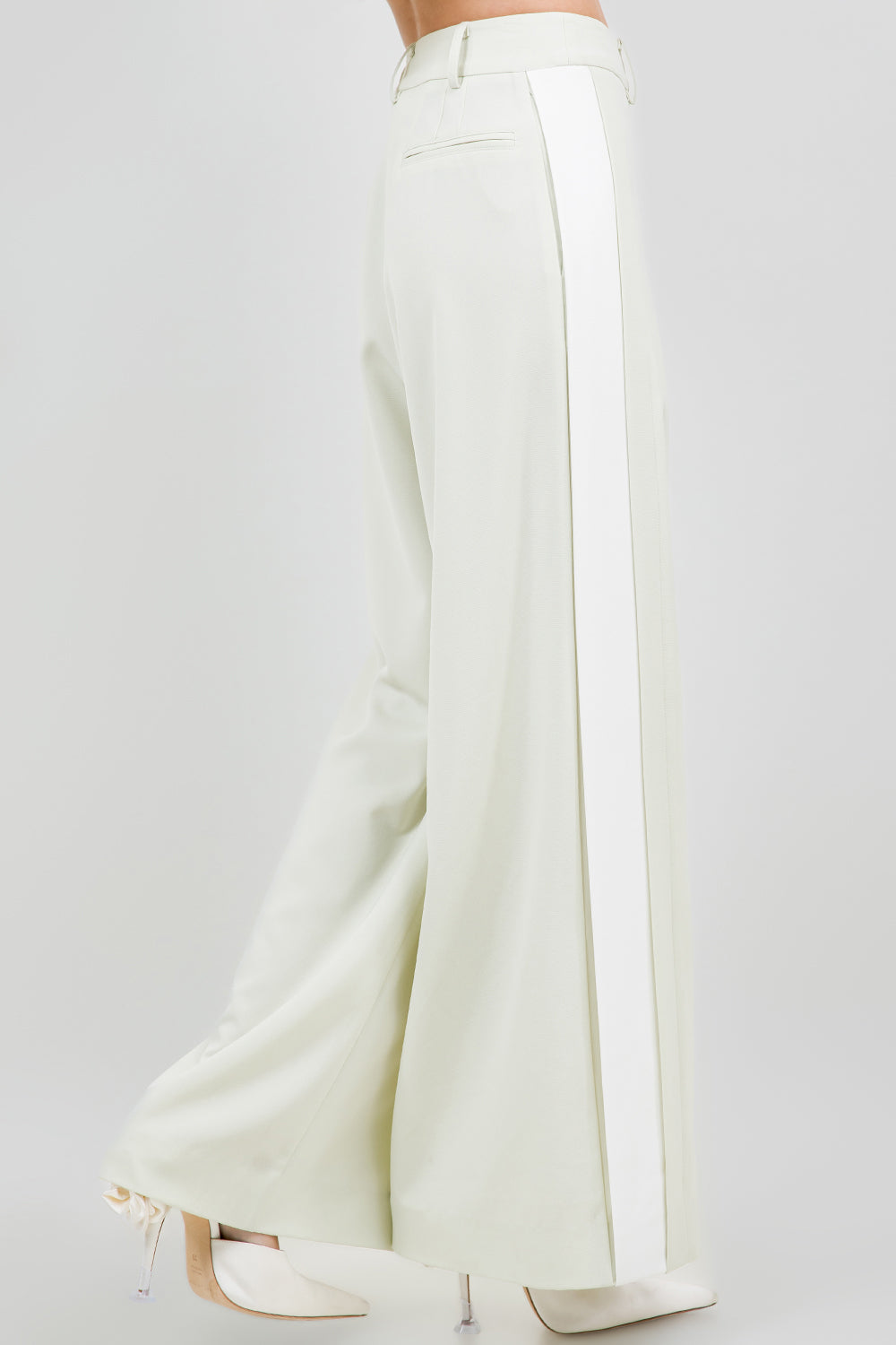 CONTRAST SIDE PANEL WIDE LEG SOFT WOVEN TROUSERS - LIME