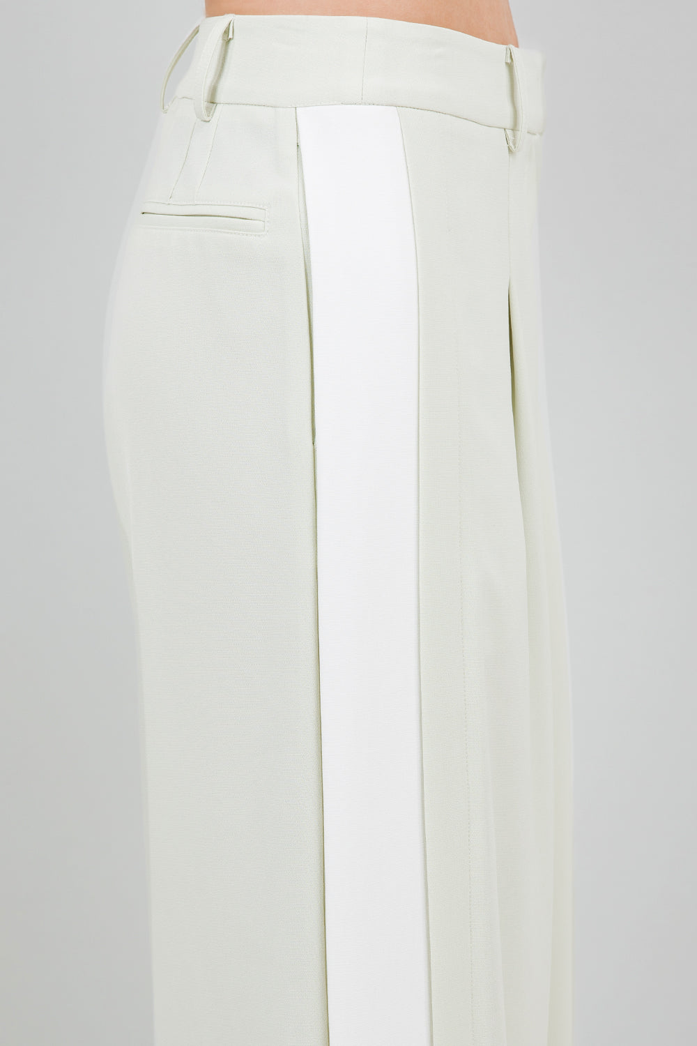 CONTRAST SIDE PANEL WIDE LEG SOFT WOVEN TROUSERS - LIME