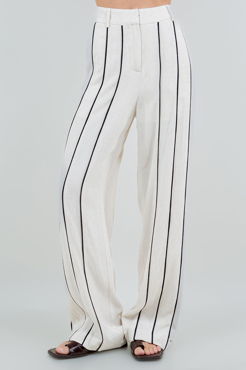 STRIPED TRIM PANTS - OATMEAL