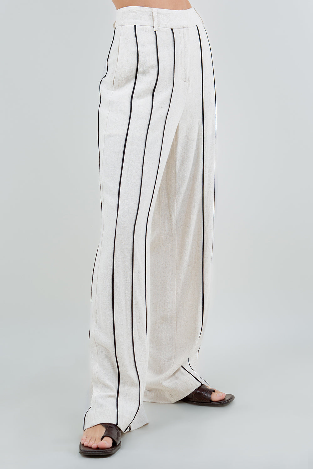 STRIPED TRIM PANTS - OATMEAL