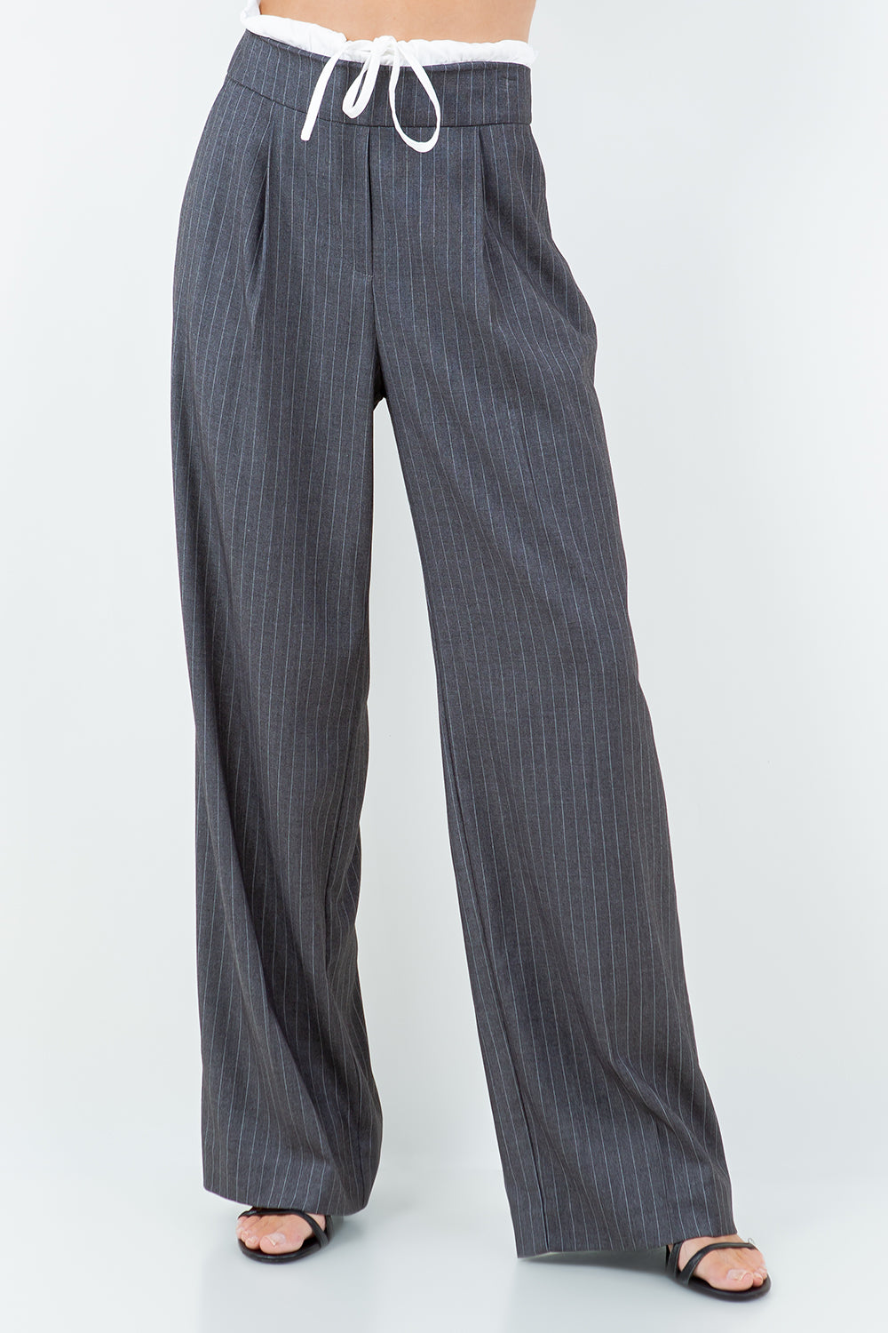 CONTRAST DOUBLE WAIST PINSTRIPE TROUSERS