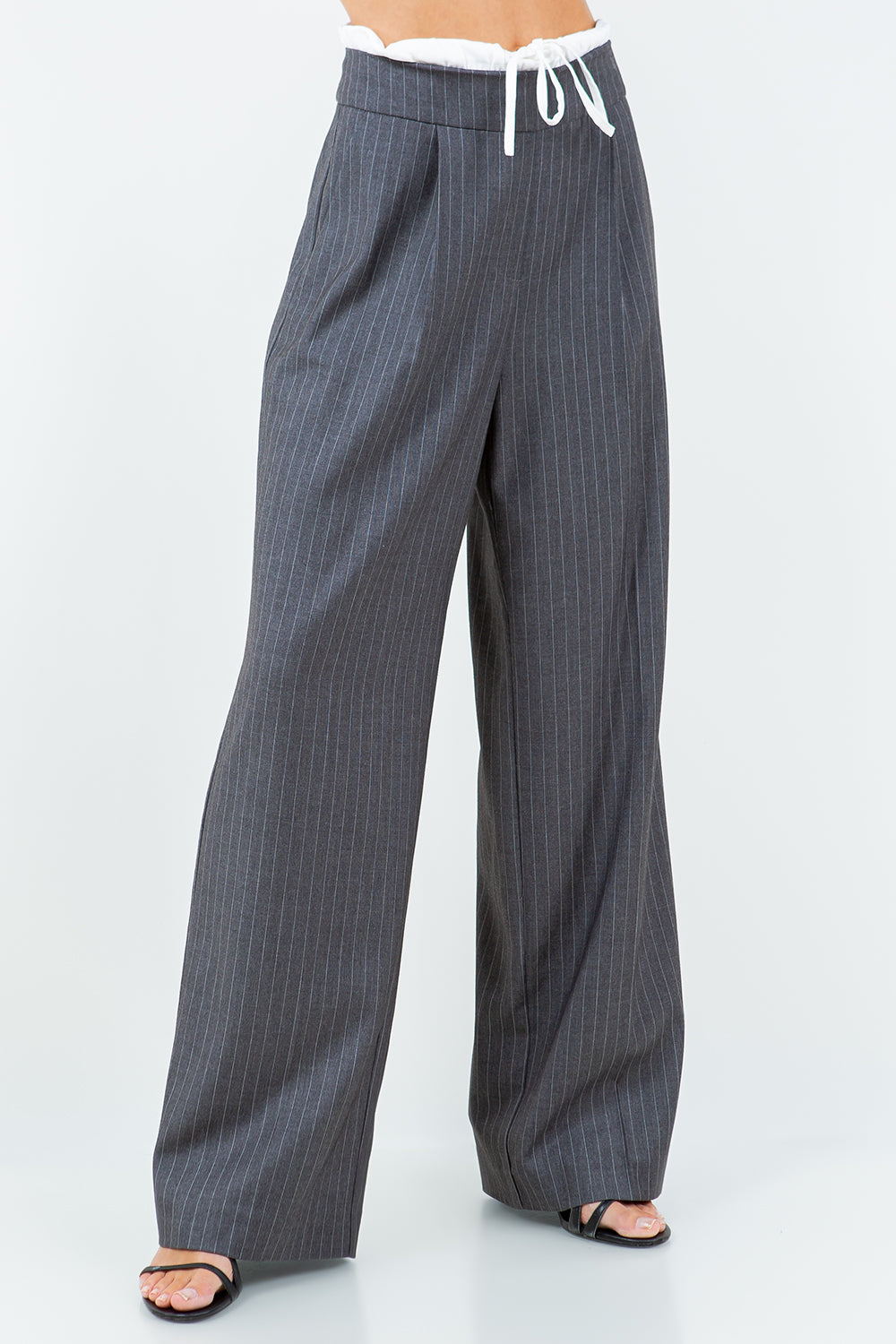 CONTRAST DOUBLE WAIST PINSTRIPE TROUSERS