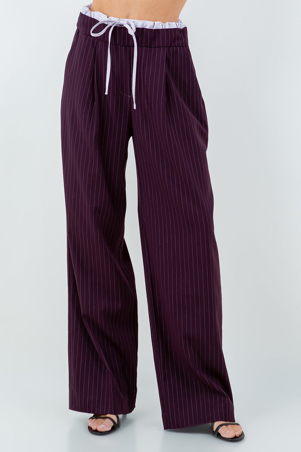 CONTRAST DOUBLE WAIST PINSTRIPE TROUSERS