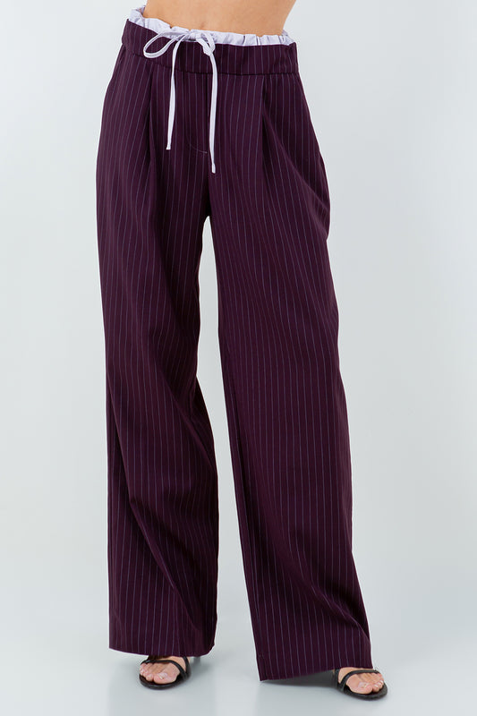 CONTRAST DOUBLE WAIST PINSTRIPE TROUSERS