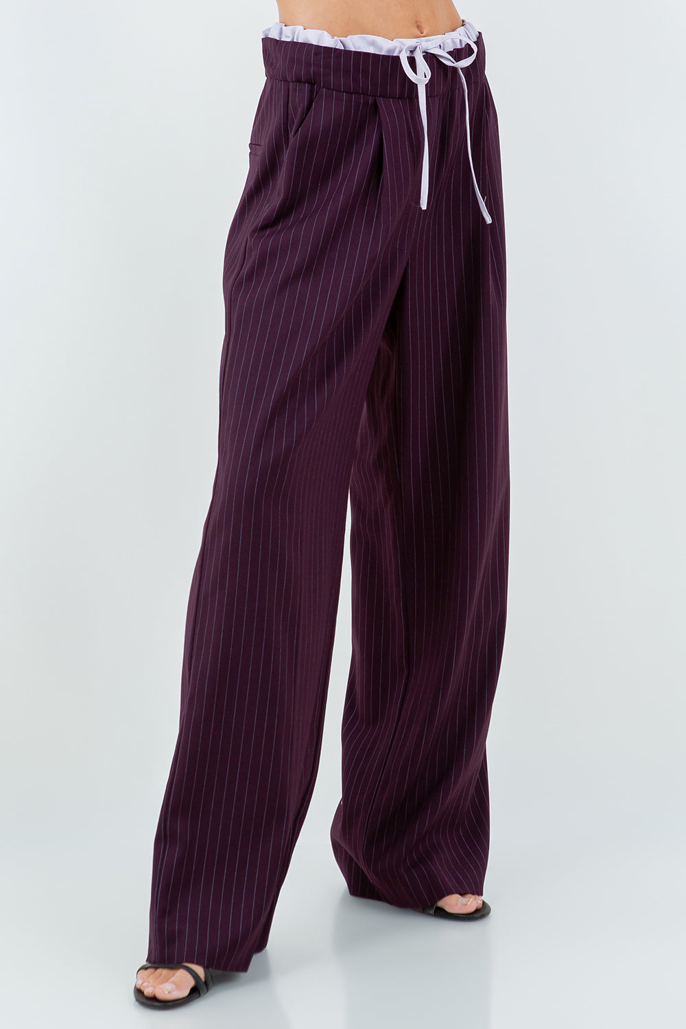 CONTRAST DOUBLE WAIST PINSTRIPE TROUSERS