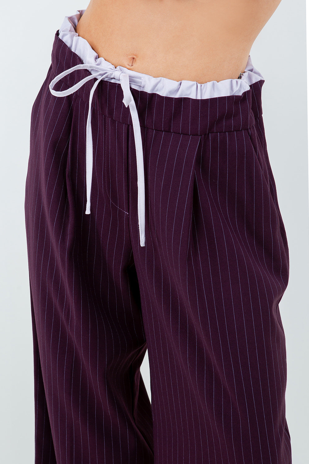 CONTRAST DOUBLE WAIST PINSTRIPE TROUSERS