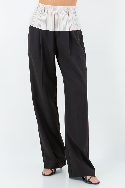 PINSTRIPE CONTRAST STRAIGHT FIT TROUSERS - BLACK/SAND