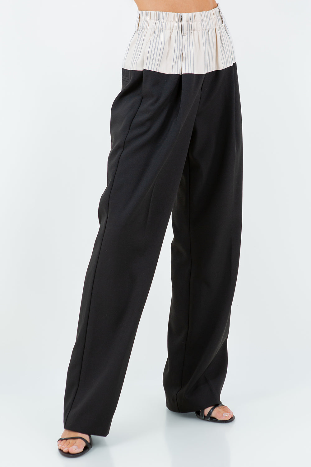 PINSTRIPE CONTRAST STRAIGHT FIT TROUSERS - BLACK/SAND