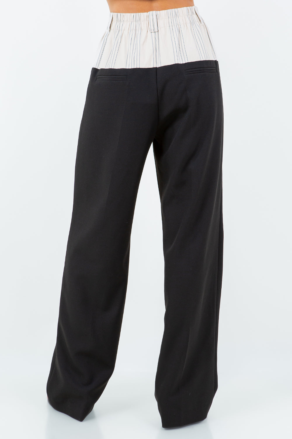 PINSTRIPE CONTRAST STRAIGHT FIT TROUSERS - BLACK/SAND