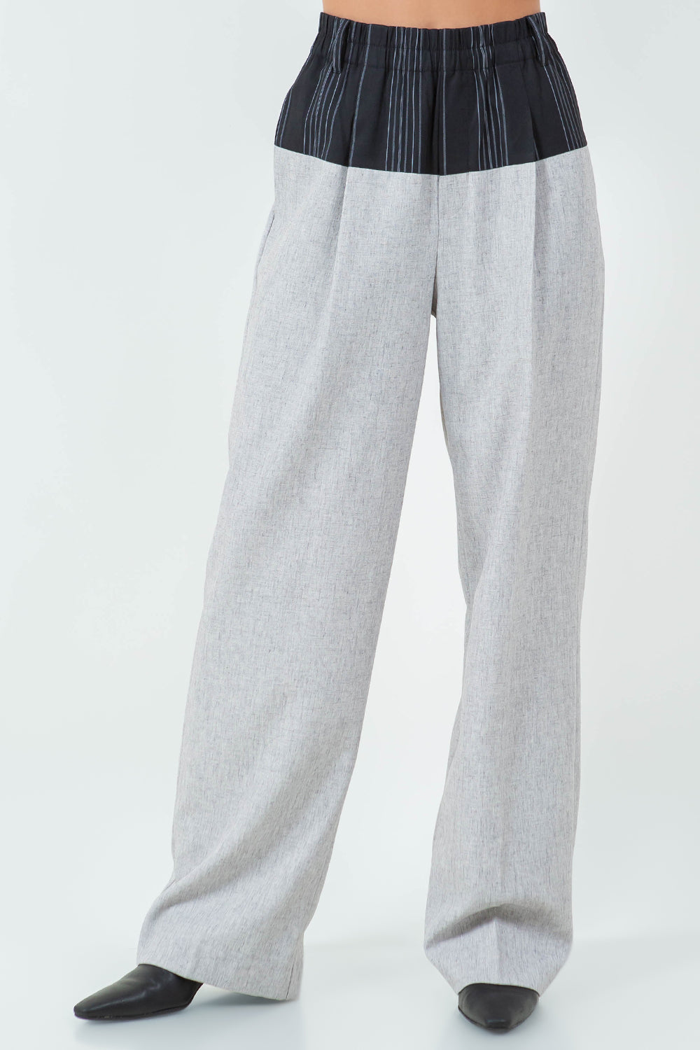 PINSTRIPE CONTRAST STRAIGHT FIT TROUSERS - H GREY/BLACK