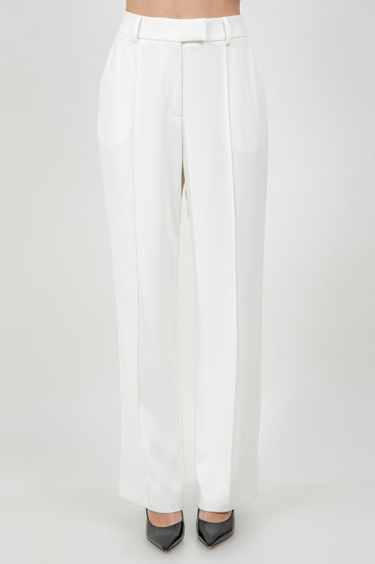 STRAIGHT LEG SOFT WOVEN TROUSERS W BACK SLIT - WHITE