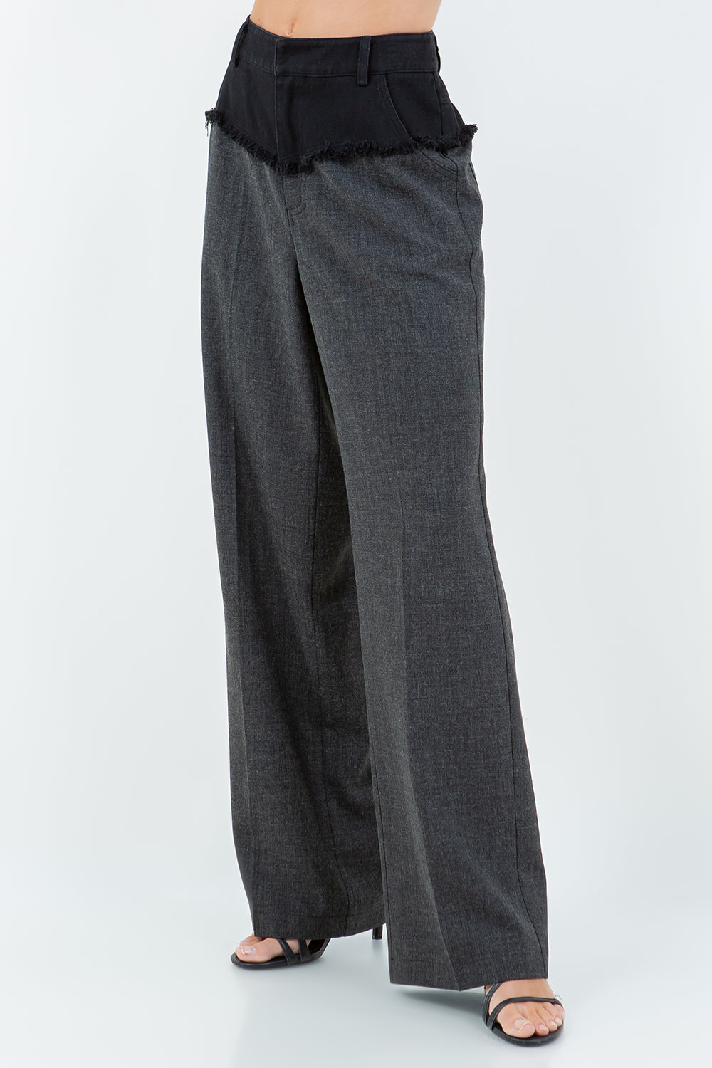 CONTRAST COTTON WAIST STRAIGHT LEG TROUSERS - BLACK COMBO