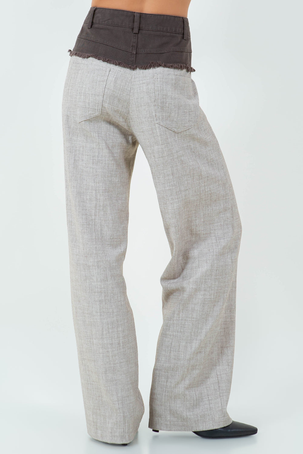 CONTRAST COTTON WAIST STRAIGHT LEG TROUSERS - BROWN COMBO